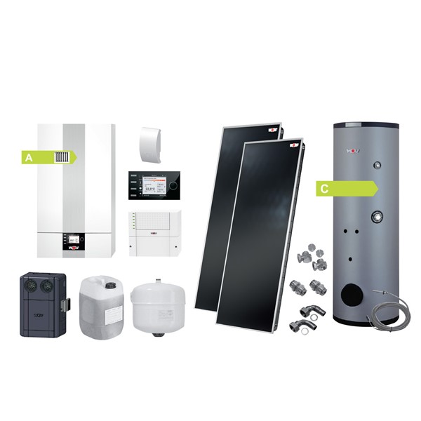 Kombinovaná zostava kotla CGB -2 -14kW so solárnym ohrevom vody s plochými kolektormi TopSon